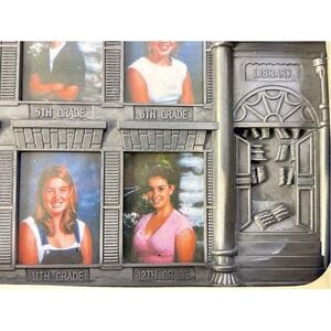 VTG School Years Picture Frame Cast Metal School House Kindergarten-12th Pewter